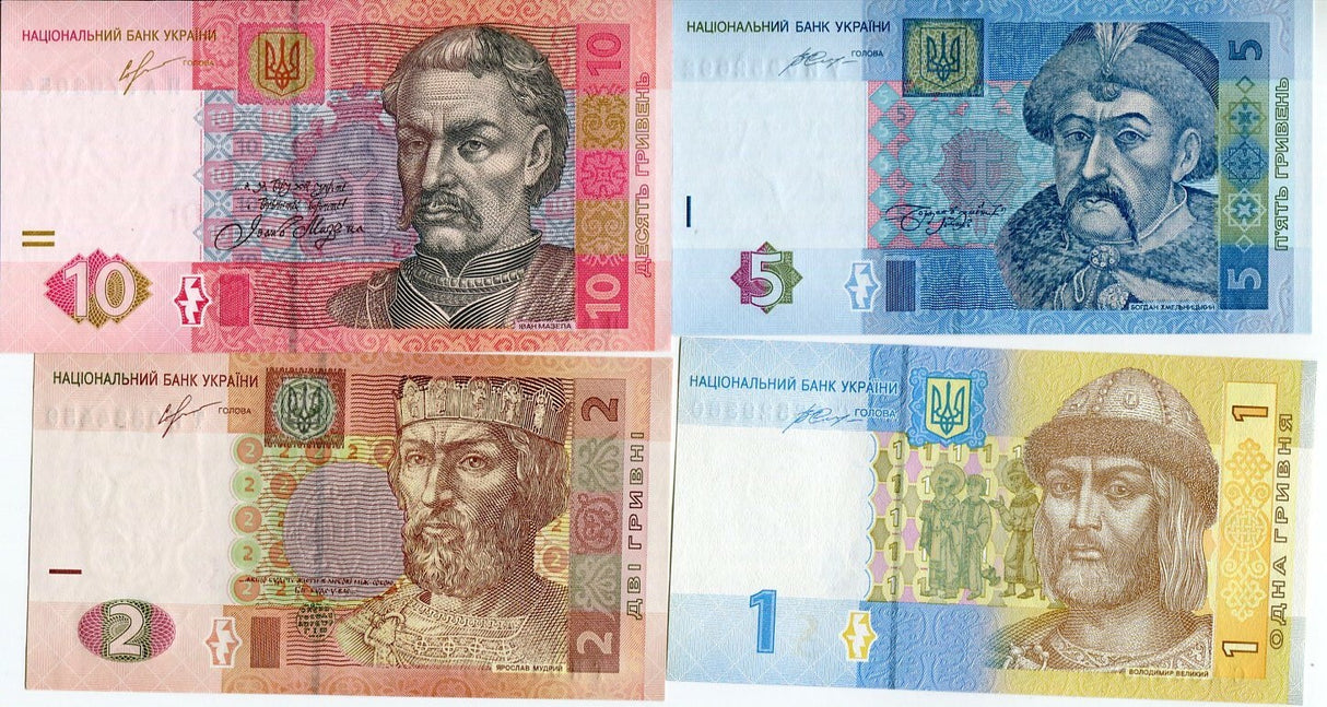 Ukraine Set 4 Pcs 1 2 5 10 Hrivna Random Date P 116 117 118 119 UNC