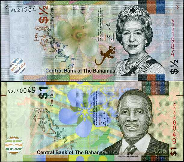 Bahamas Set 2 Pcs 1/2 1 Dollar 2017 2019 P 76Aa P 77 UNC
