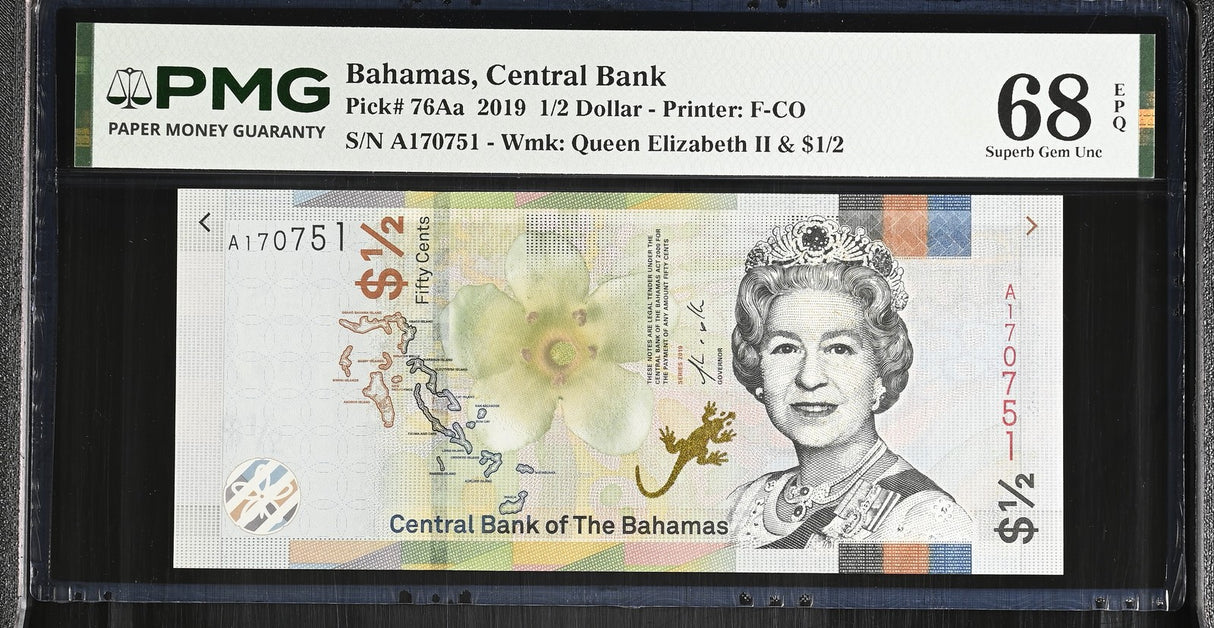Bahamas 1/2 Dollar 2019 P 76Aa Superb Gem UNC PMG 68 EPQ