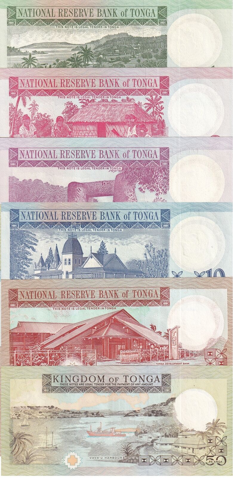 Tonga Set 6 UNC 1 2 5 10 20 50 Pa'anga ND 1995 P 31 P 32 P 33 P 34 P 35 P 36 UNC