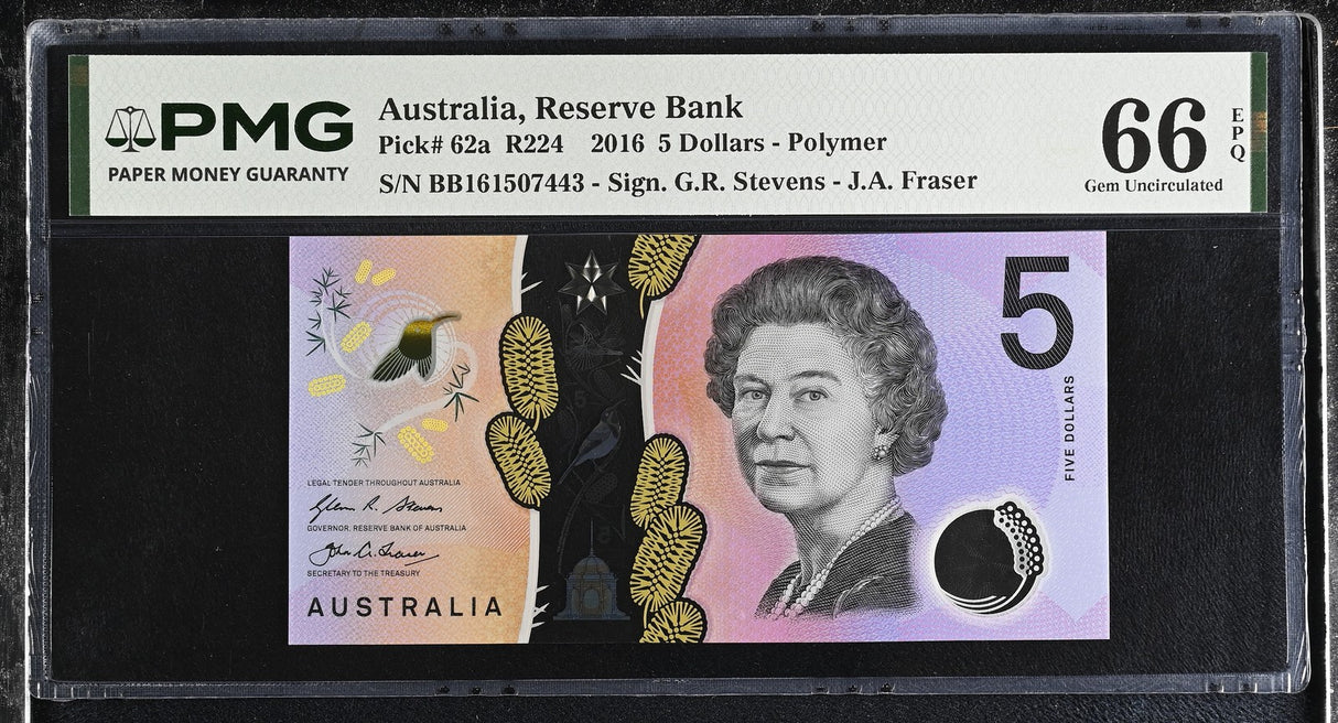 Australia 5 Dollars 2016 P 62 a Polymer Gem UNC PMG 66 EPQ