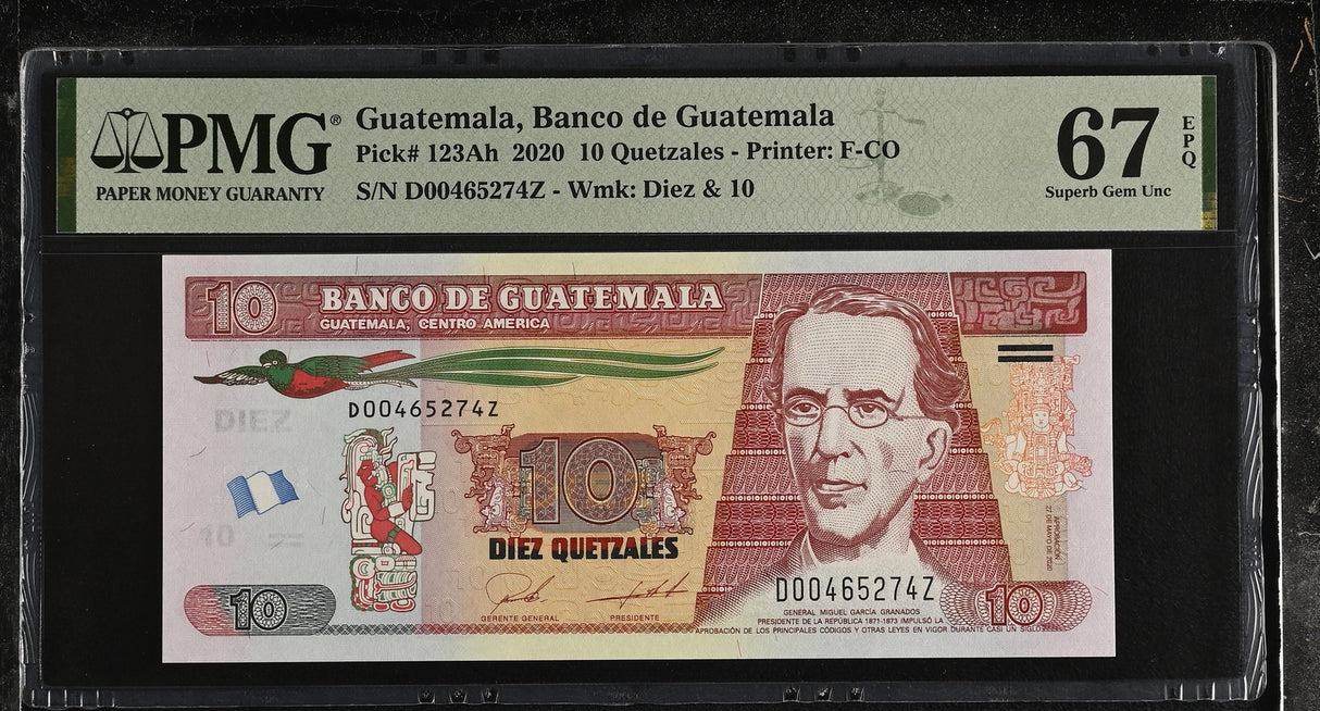 Guatemala 10 Quetzales 2020 P 123Ah Superb Gem UNC PMG 67 EPQ