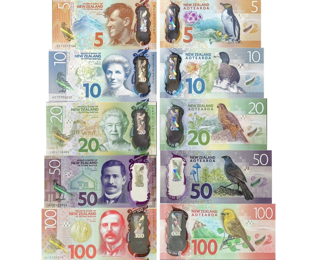 New Zealand Set 5 Pcs 5 10 20 50 100 Dollars 2015-2021 P 191 P 192 - P 195 UNC