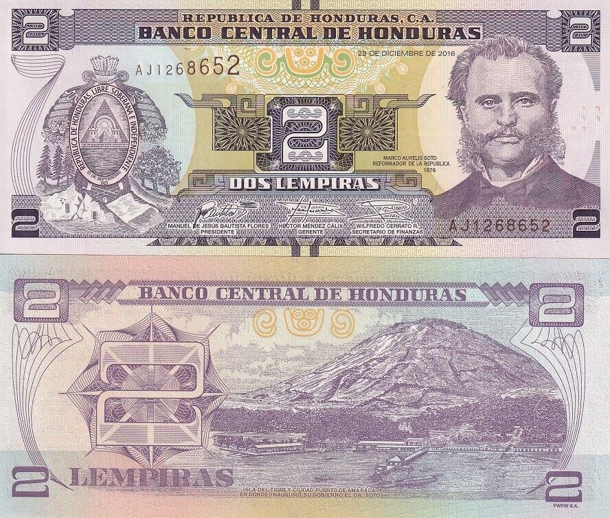 Honduras 2 Lempiras 2016 P 97 c UNC LOT 20 PCS