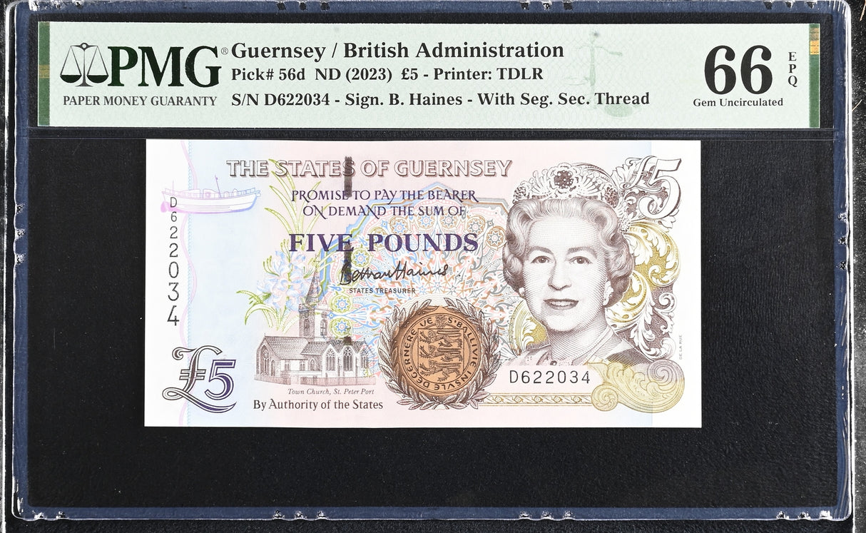 Guernsey 5 Pounds ND 2023 P 56 d Gem UNC PMG 66 EPQ