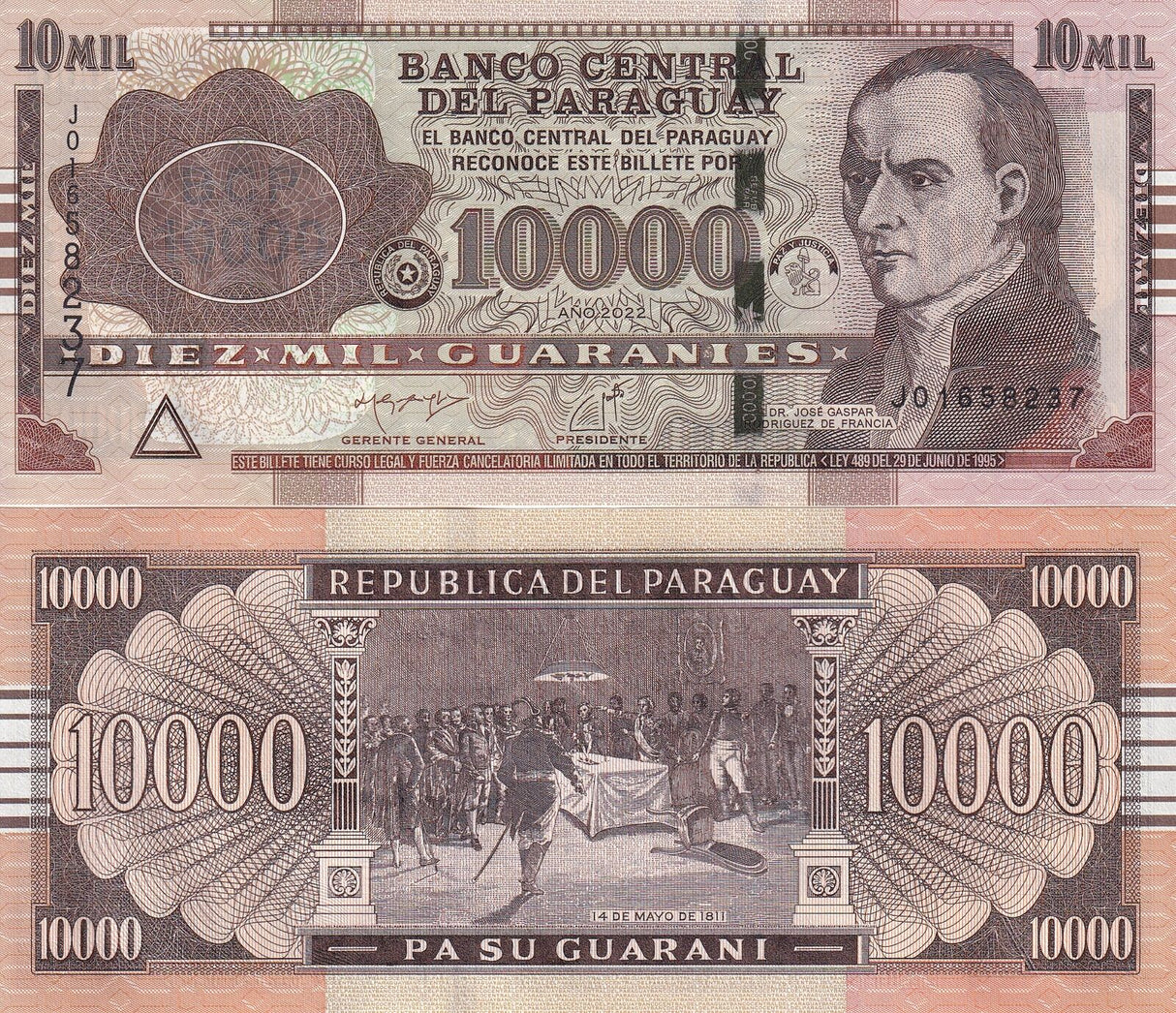 Paraguay 10000 Guaranies 2022 Serie J P A238c New Sign UNC