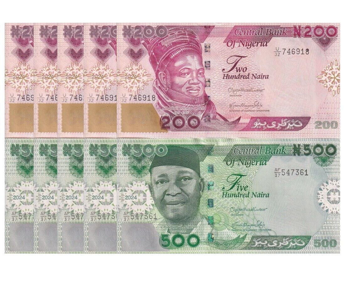 Nigeria Set 2 UNC 200 500 Naira 2024 P 47 48 UNC LOT 5 SETS 10 PCS