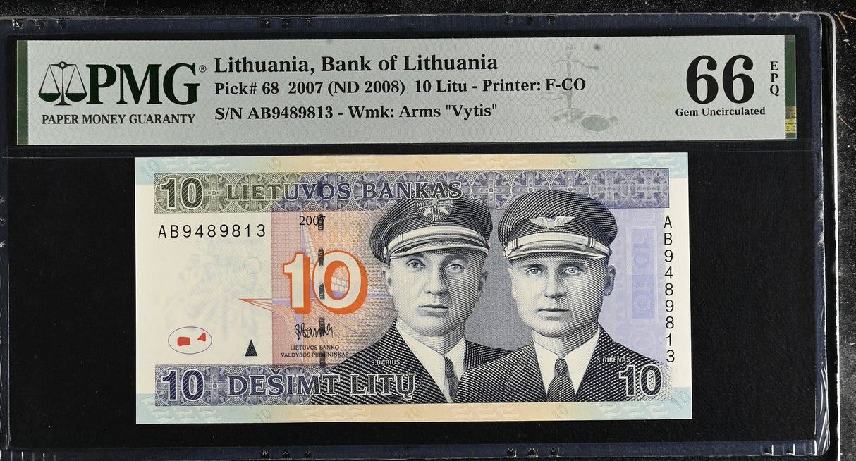 Lithuania 10 Litu 2007 P 68 Gem UNC PMG 66 EPQ