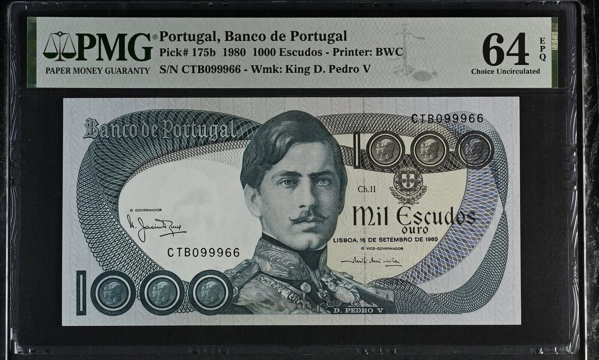 Portugal 1000 Escudos 1980 P 175 b NICE #099966 Choice UNC PMG 64 EPQ