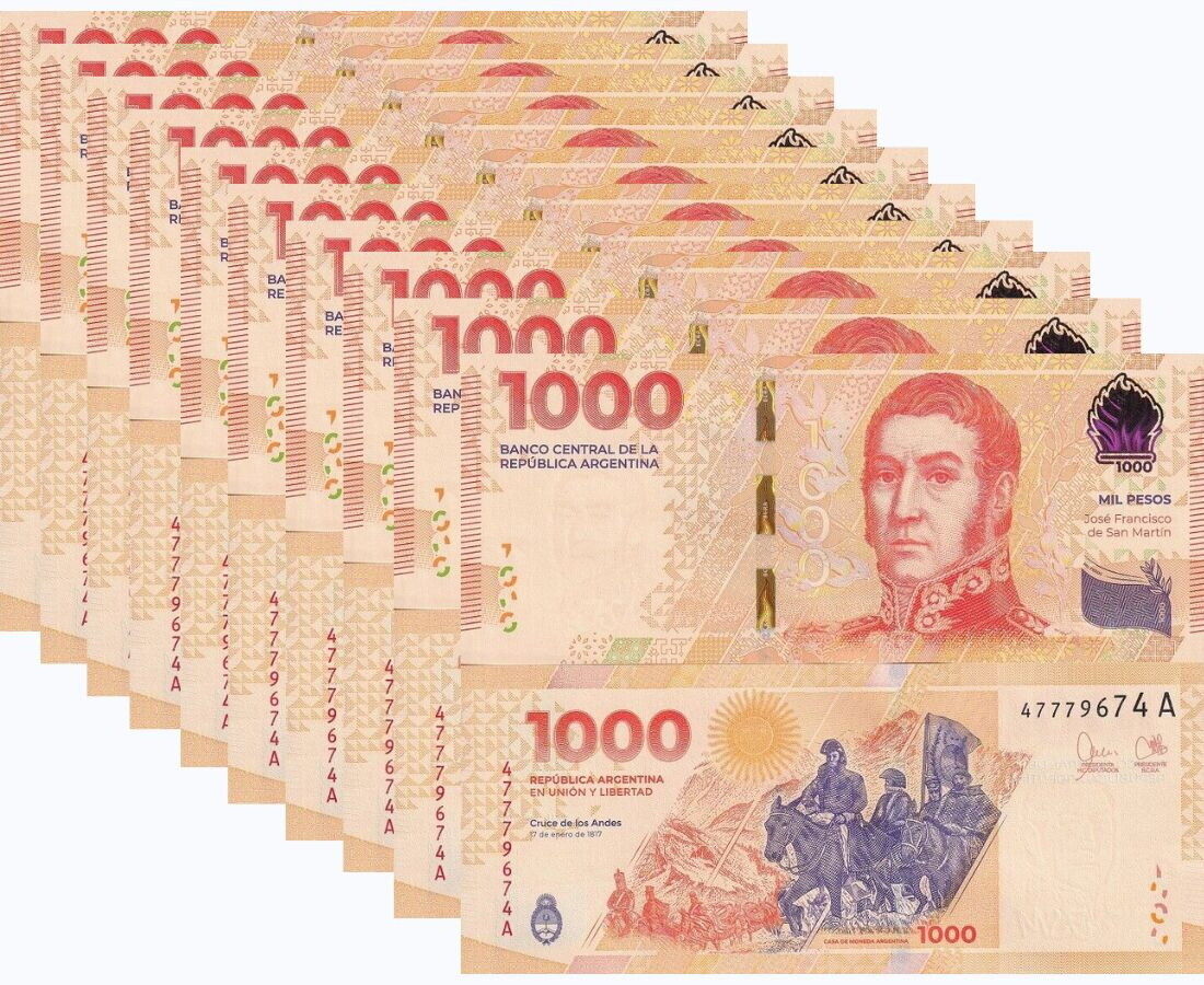 Argentina 1000 Pesos 2023 Comm. Crossing of the Andes P 367 UNC LOT 10 PCS