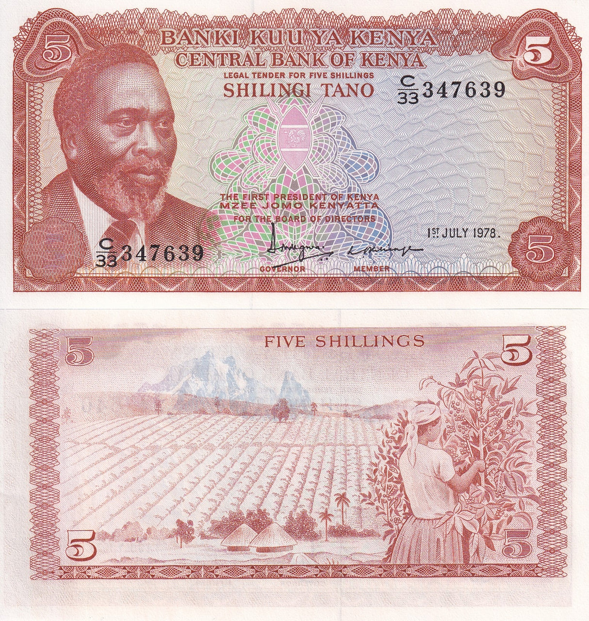 Kenya 5 Shillings 1978 P 15 UNC