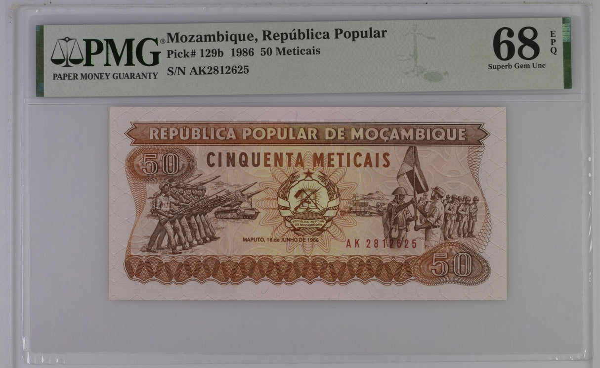 Mozambique 50 Meticais 1986 P 129 b Superb Gem UNC PMG 68 EPQ