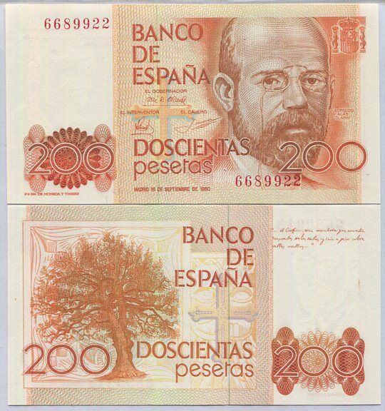 Spain 200 Pesetas 1980 ND 1984 P 156 XF/AU