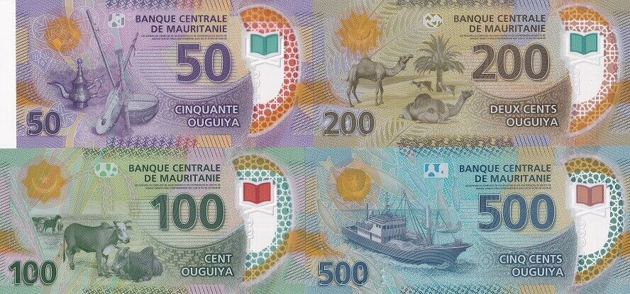 Mauritania Set 4 Pcs 50 100 200 500 Ouguiya 2017-2020 P 22 23 24 25 UNC NR