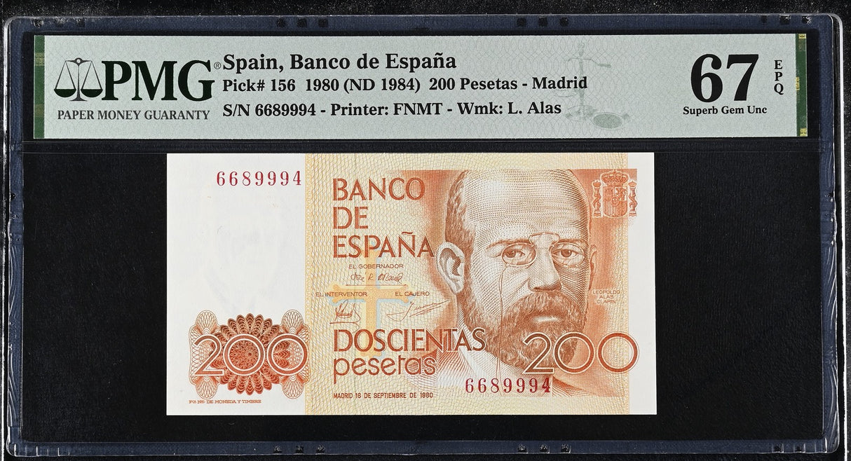Spain 200 Pesetas 1980 ND 1984 P 156 Superb Gem UNC PMG 67 EPQ