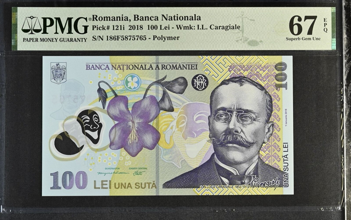 Romania 100 Lei 2018 Polymer P 121 i Superb Gem UNC PMG 67 EPQ