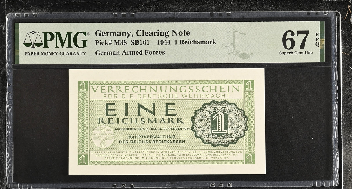 Germany 1 Reichsmark Military 1944 P M38 Superb Gem UNC PMG 67 EPQ