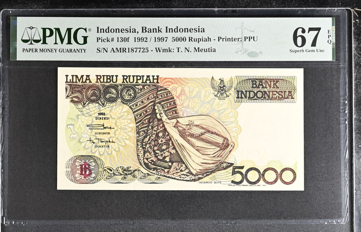 Indonesia 5000 Rupiah 1992/1997 P 130 f Superb Gem UNC PMG 67 EPQ