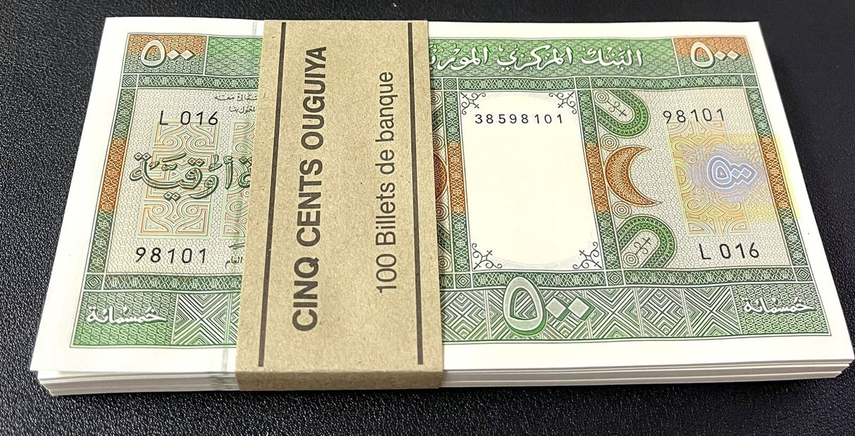 Mauritania 500 Ouguiya 2002 P 8 UNC LOT 100 PCS 1 Bundle