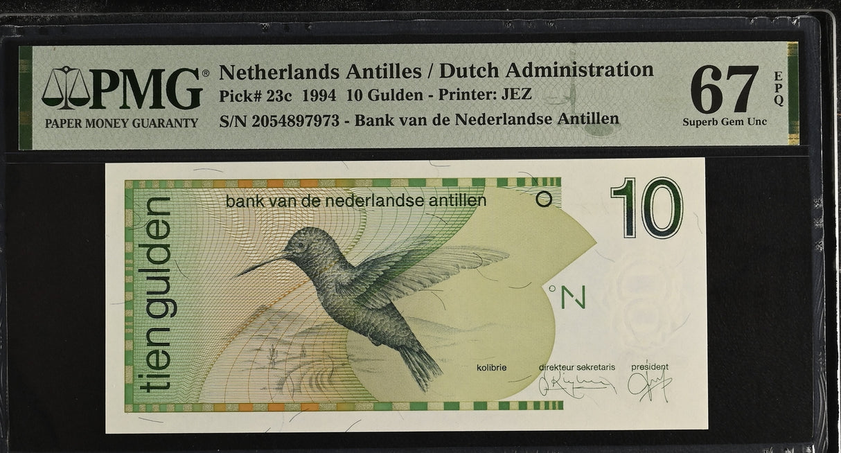 Netherlands Antilles 10 Gulden 1994 P 23 c Superb Gem UNC PMG 67 EPQ