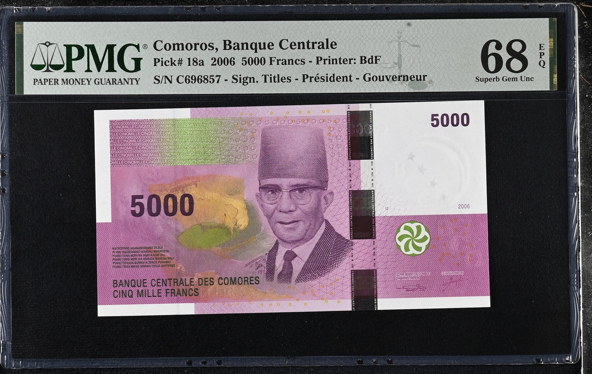 Comoros 5000 Francs 2006 P 18 a Superb Gem UNC PMG 68 EPQ