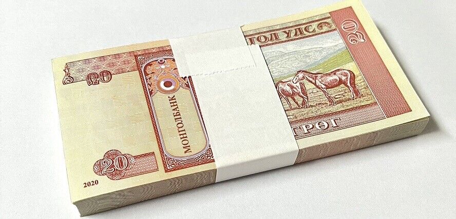 Mongolia 20 Tugrik Random Date & Signature P 63 UNC LOT 100 PCS 1 BUNDLE