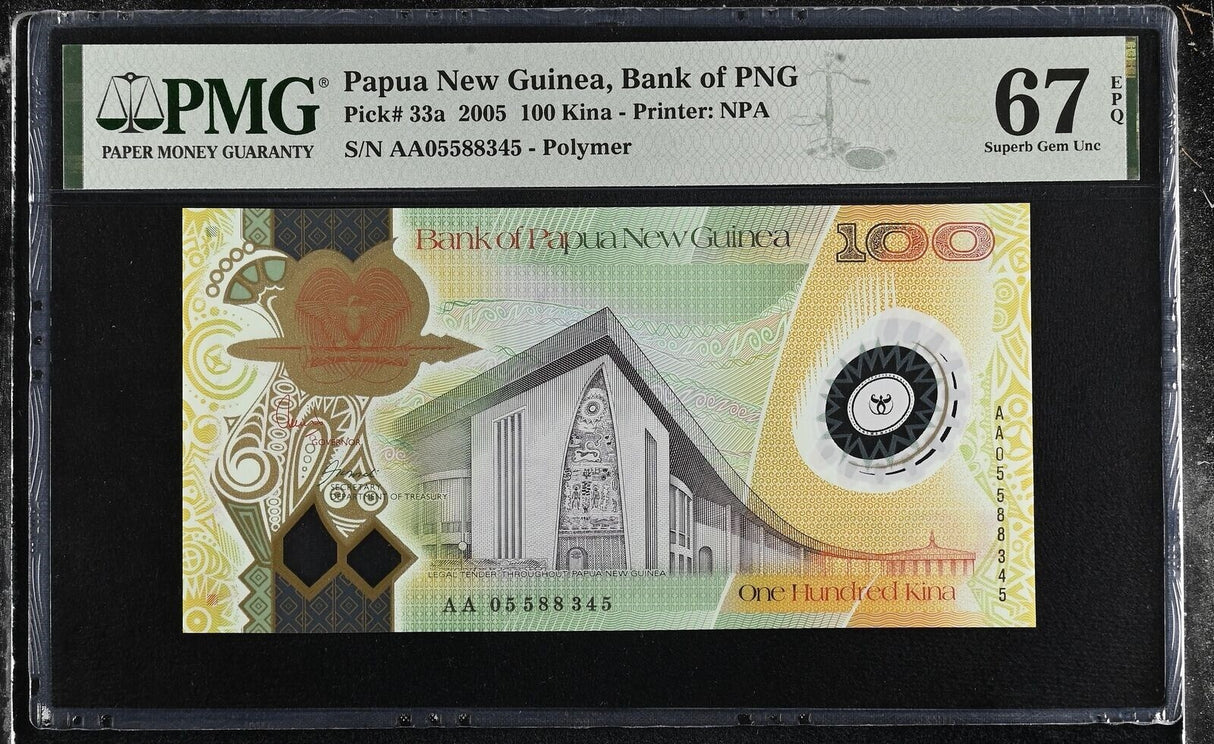 Papua New Guinea 100 Kina 2005 P 33 a Polymer Superb Gem UNC PMG 67 EPQ TOP POP