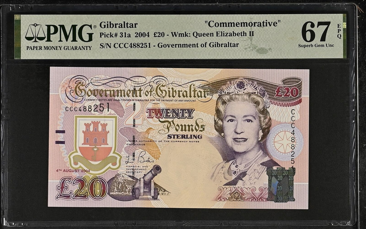 Gibraltar 20 Pounds 2004 P 31 a Superb Gem UNC PMG 67 EPQ