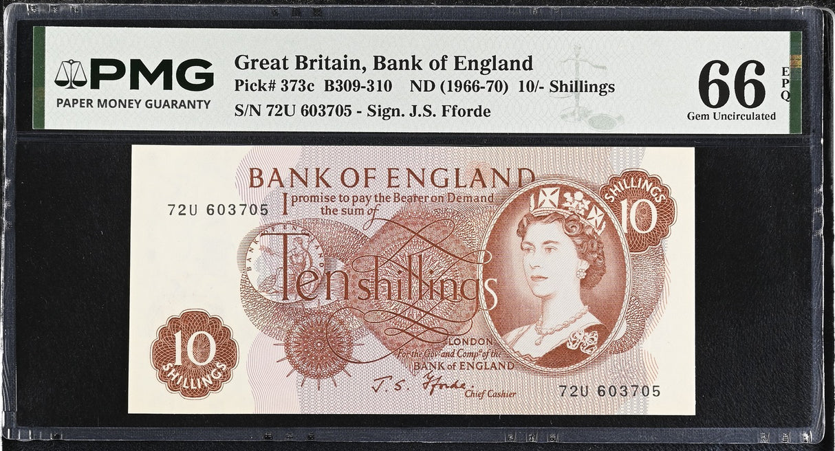 Great Britain 10 Shillings ND 1966-1970 P 373 c Gem UNC PMG 66 EPQ