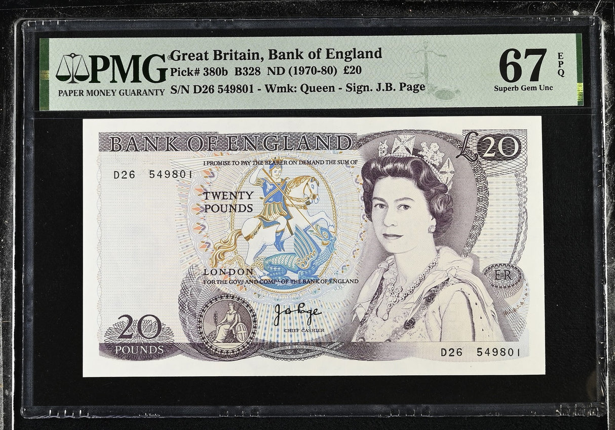 Great Britain 20 Pounds ND 1970-1980 P 380 b Superb Gem UNC PMG 67 EPQ