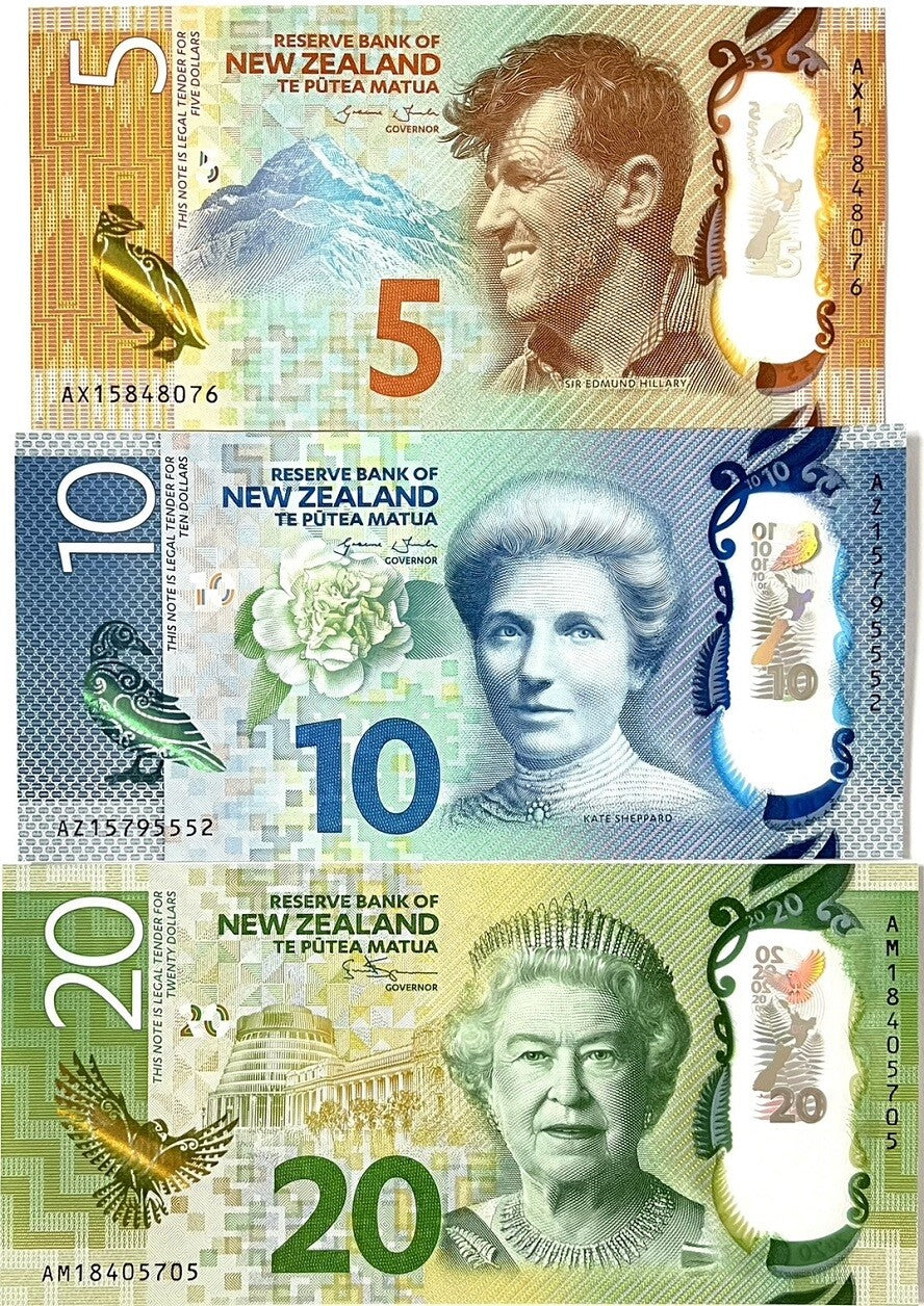 New Zealand Set 3 UNC 5 10 20 Dollars 2015-2018 P 191 P 192 193