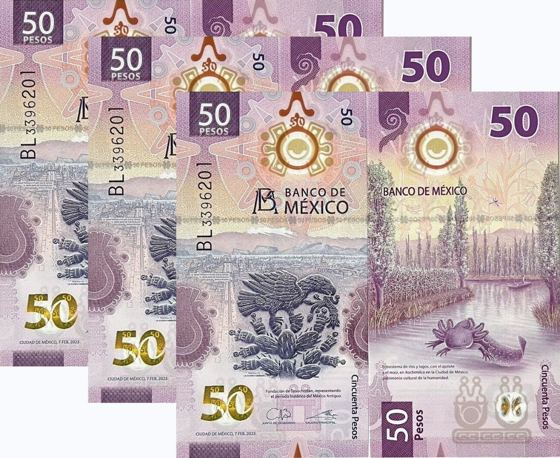 Mexico 50 Pesos 2023 P 133 Random Sign POLYMER UNC LOT 3 PCS
