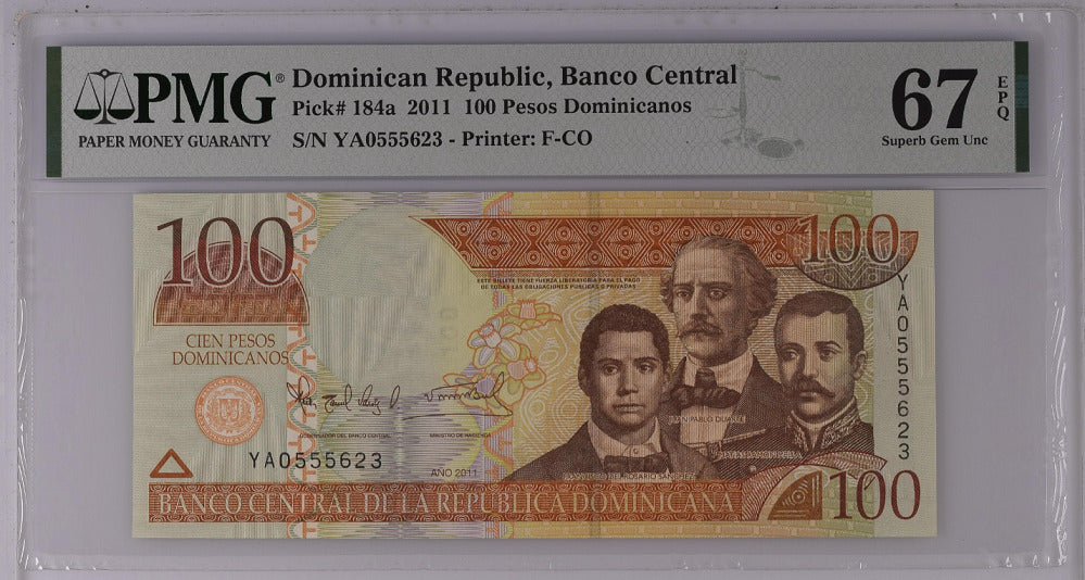 Dominican Republic 100 Pesos 2011 P 184 a Superb Gem UNC PMG 67 EPQ Top Pop