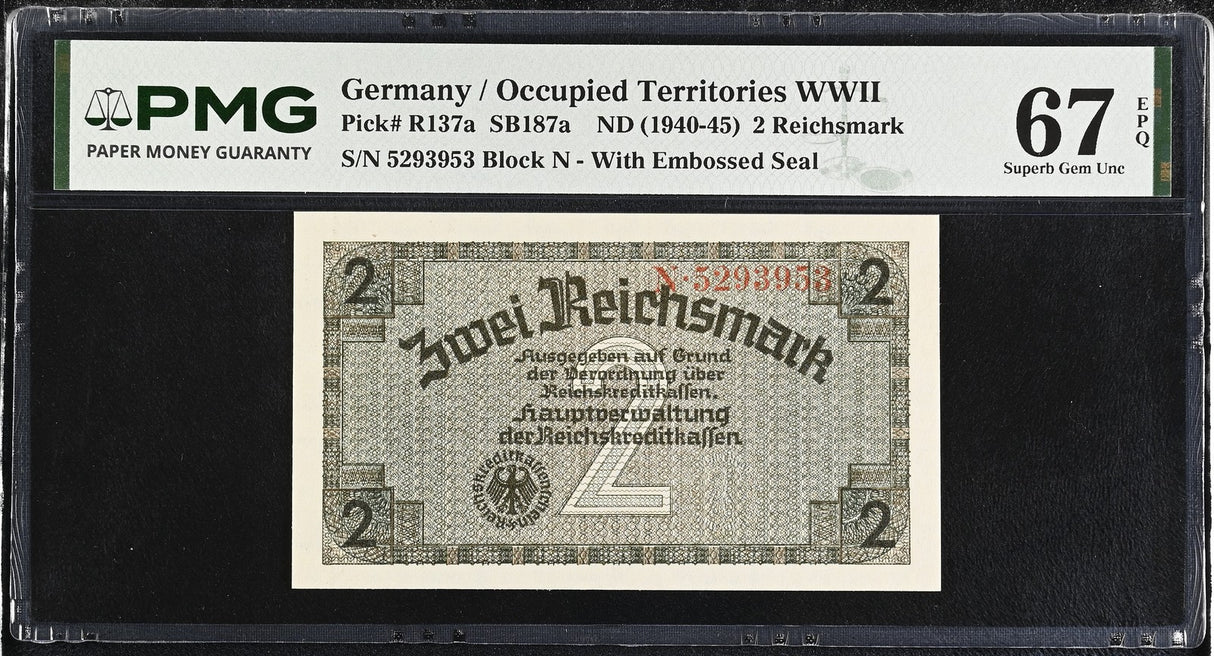 Germany 2 Reichsmark ND 1940-1945 P R137 a Superb Gem UNC PMG 67 EPQ