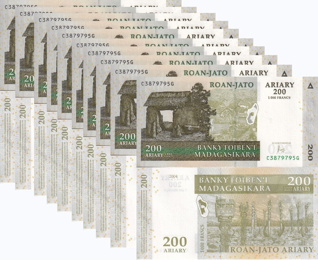 Madagascar 200 Ariary 2004 P 87 c UNC LOT 10 PCS