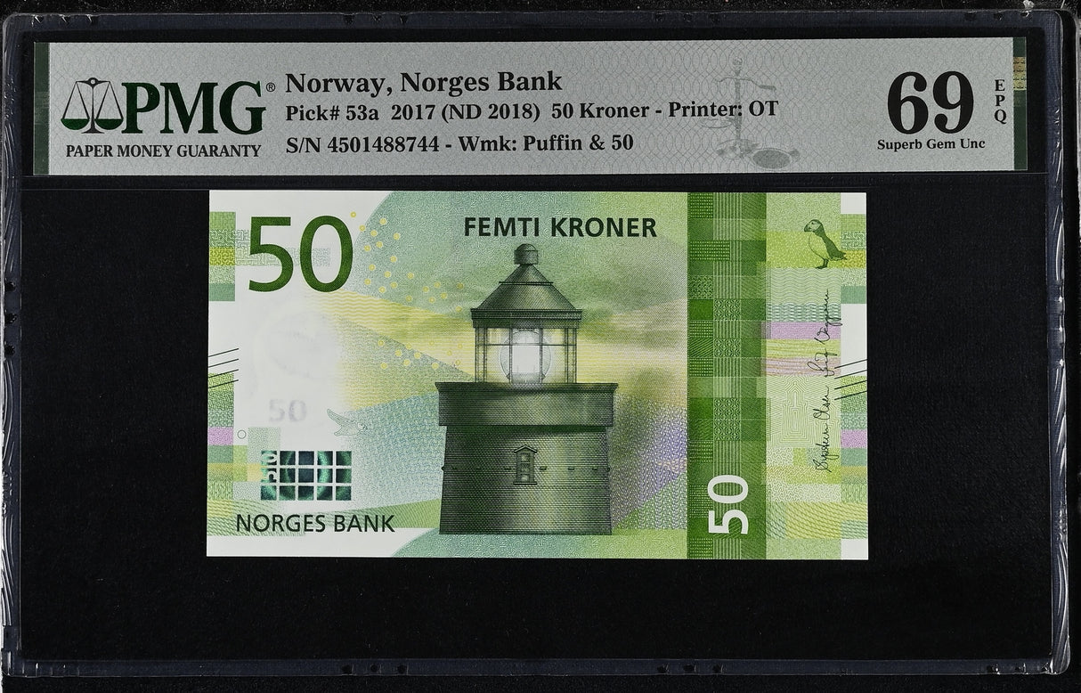 Norway 50 Kroner 2017 ND 2018 P 53 a Superb Gem UNC PMG 69 EPQ