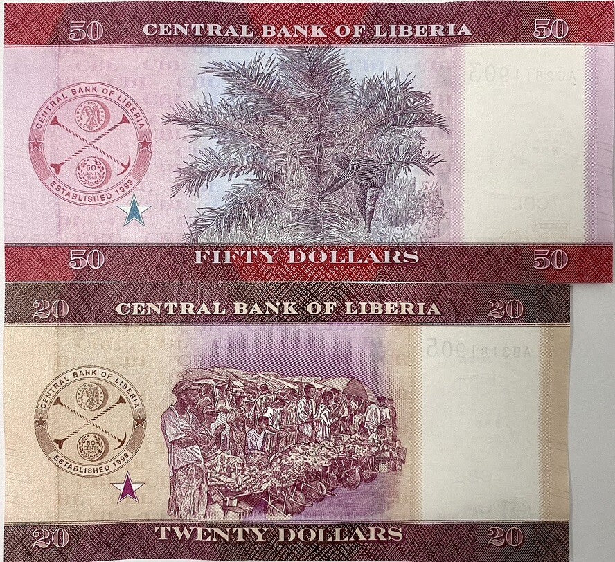 Liberia Set 2 Pcs 20 50 Dollars 2022 P 39 40 UNC