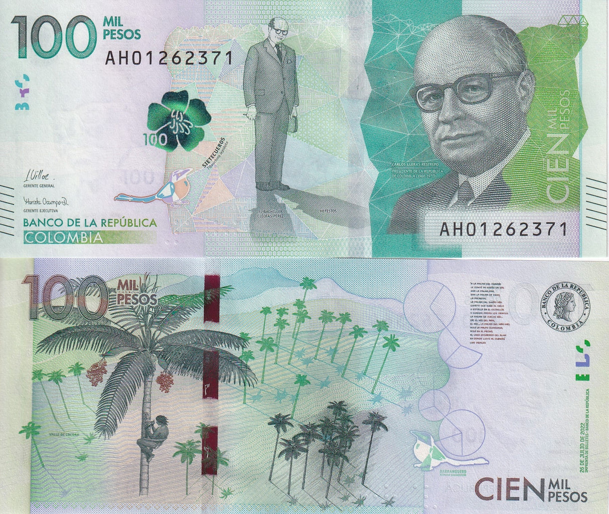 Colombia 100000 Pesos 2022 P 463 New Sign 2025 UNC