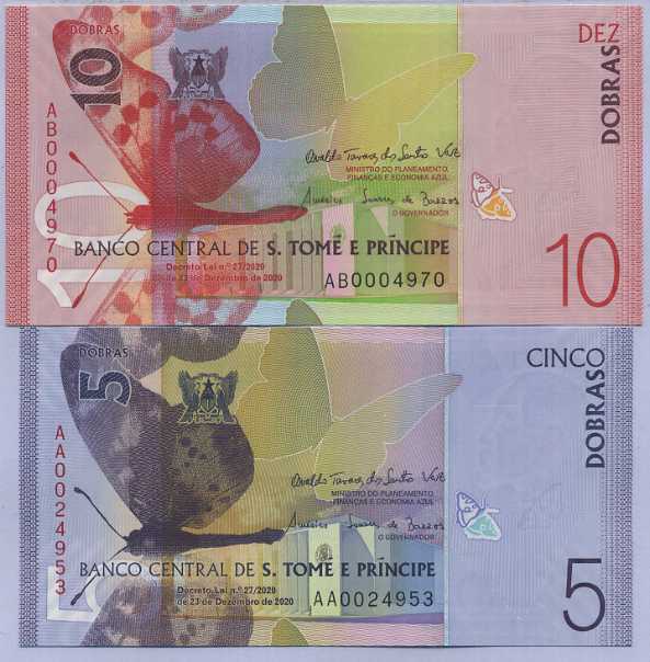 Saint Thomas & Prince Set 2 Pcs 5 10 Dobras 2020/2021 All Paper P 76 77 Pair UNC