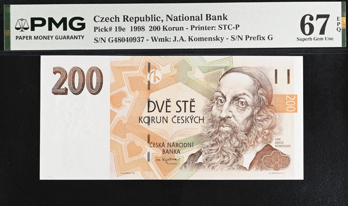 Czech Republic 200 Korun 1998 P 19 e Superb Gem UNC PMG 67 EPQ