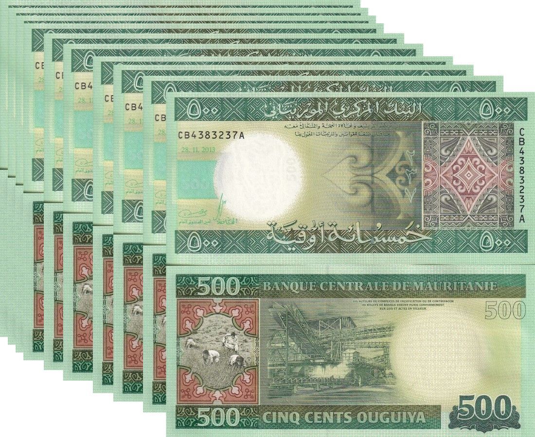 Mauritania 500 Ouguiya 2013 P 18 Hybrid UNC LOT 10 Pcs
