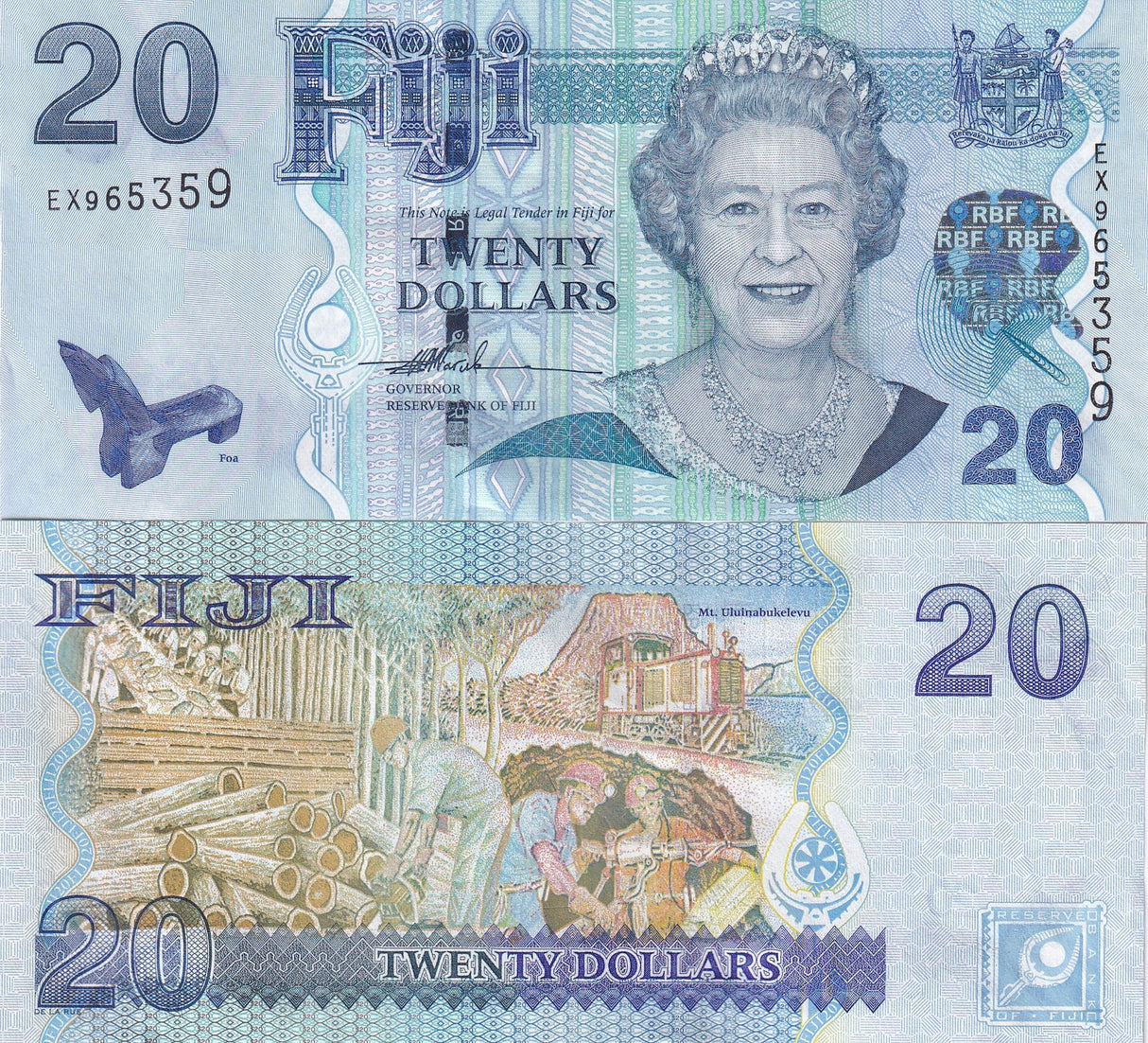 Fiji 20 Dollars ND 2007 P 112 QE II UNC