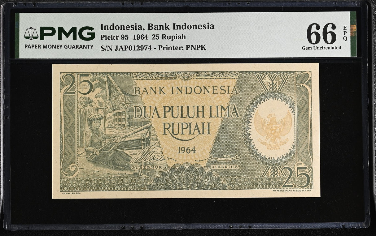 Indonesia 25 Rupiah 1964 P 95 Gem UNC PMG 66 EPQ