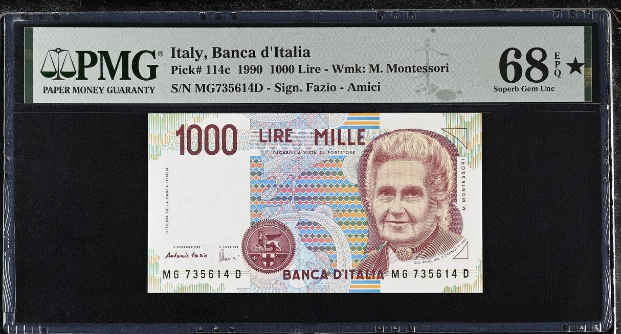 Italy 1000 Lire 1990 P 114 c Superb Gem UNC PMG 68 EPQ Extra Star