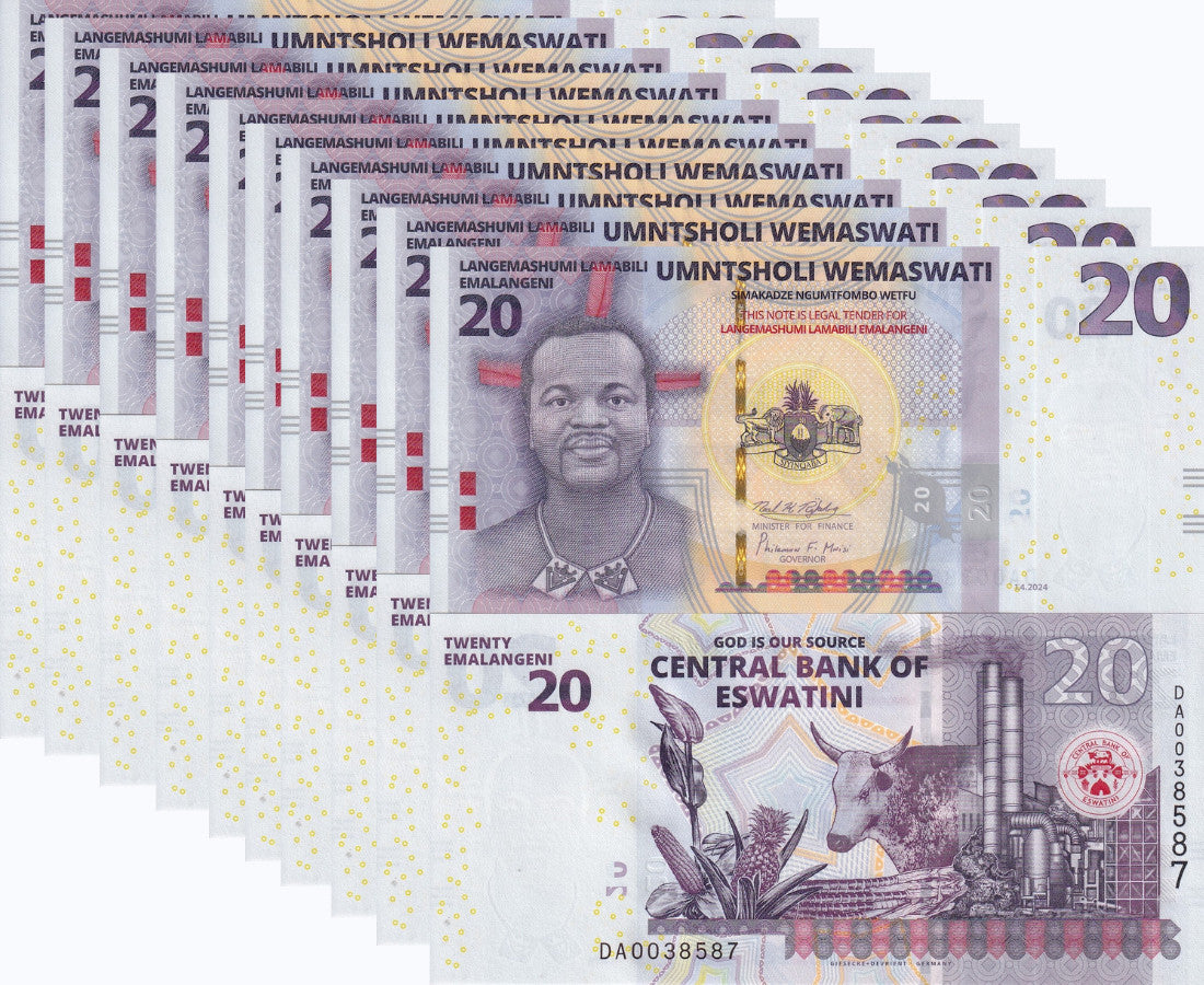 Eswatini 20 Emalangeni Swaziland 2024/2025 P 46 UNC LOT 10 Pcs