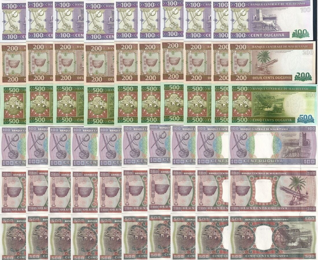 Mauritania SET 6 X 10 = 60 UNC 100 200 500 Ouguiya 2002-2015 P 4 5 8 16 17 18