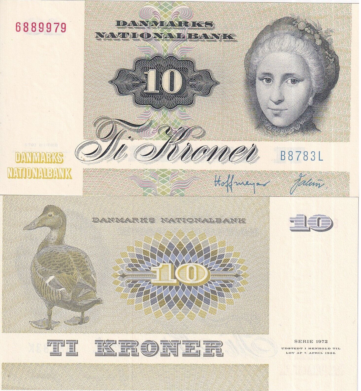 Denmark 10 Kroner 1978 P 48 h UNC