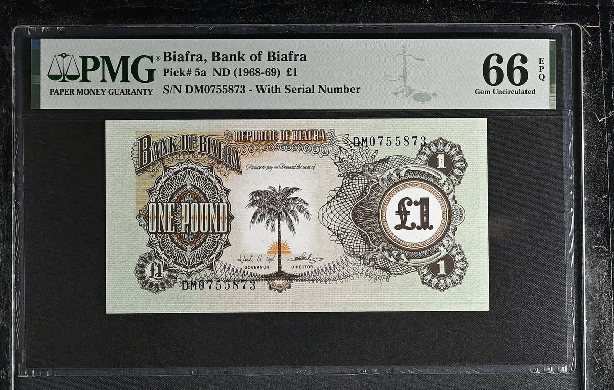 Biafra 1 POUND ND 1968-1969 P 5 a Gem UNC PMG 66 EPQ
