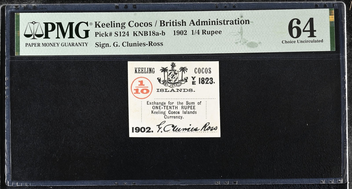 Keeling Cocos 1/4 Rupee 1902 P S124 Choice UNC PMG 64