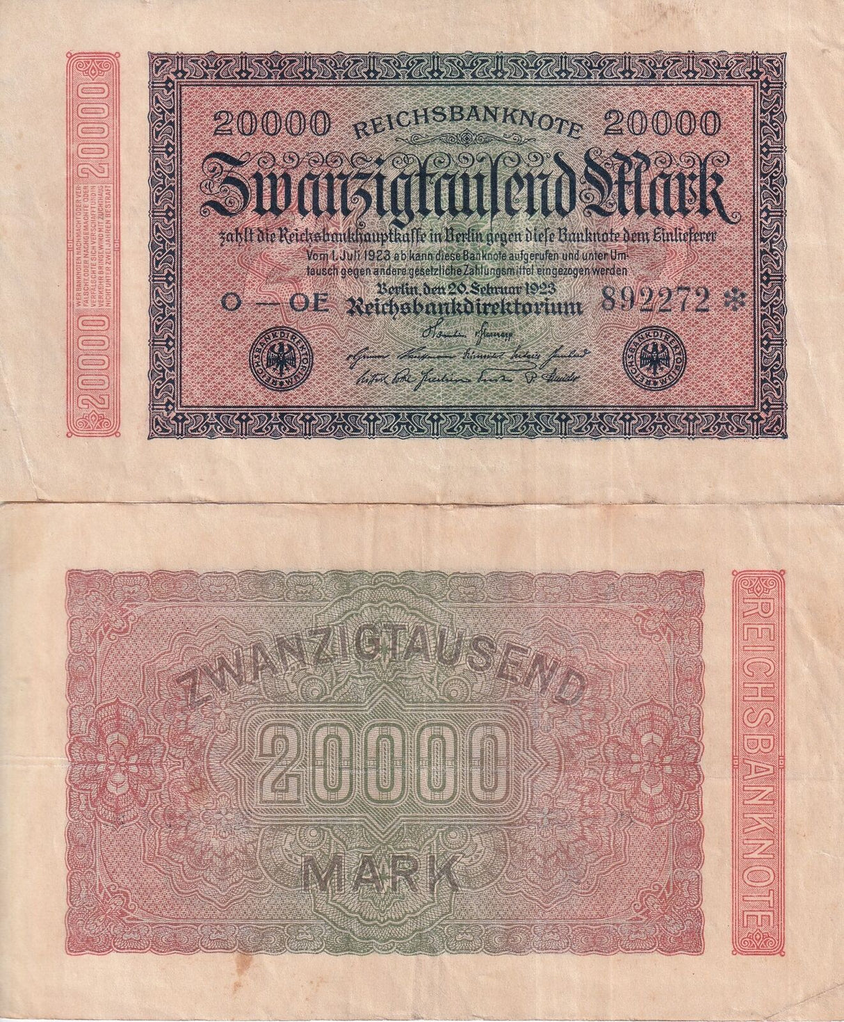 GERMANY 20000 Mark 1923 P 85 USED / CIRCULATED